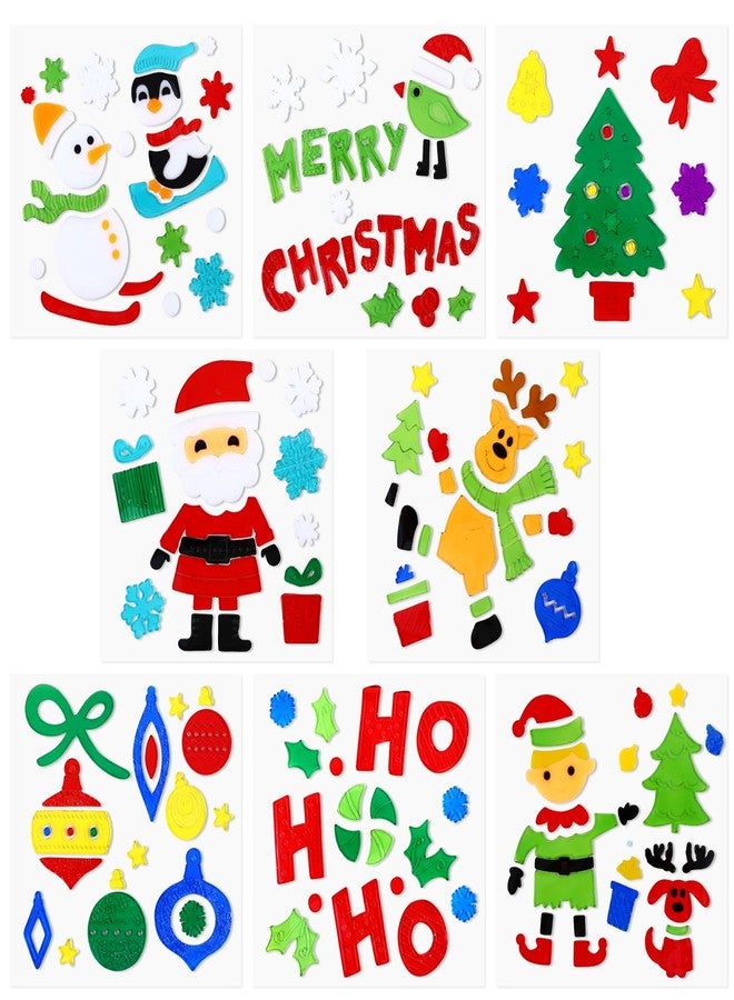 MARFOREVER 8 Sheets Christmas Window Gel Clings Stickers Reusable Xmas Santa Claus Snowman Snowflake Penguin Tree Window Thick Gel Clings Decals for Home Classroom Office Decor Party Supplies - Image 1